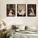 2 x 3Pcs Halloween Ghosts Posters Wall Art Vintage Cute Library Ghost Reading Books Funny Gothic Wall Decor Pictures Retro Horror Creepy Dark Academia Canvas Prints for Bathroom Gallery Home Decor (Halloween Ghosts Posters, 12x16x3pcs)