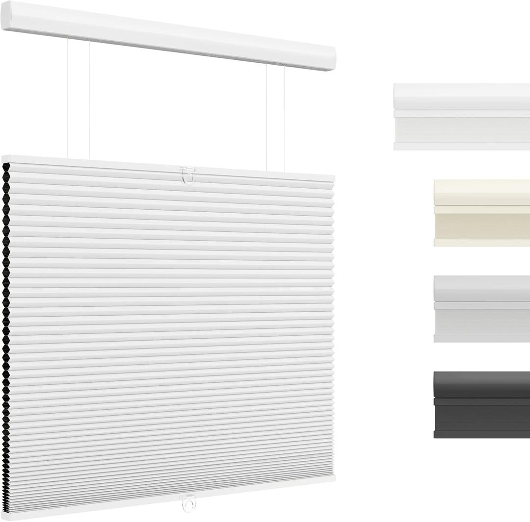 Top Down Bottom Up Cellular Shades Cordless Honeycomb Blinds for Indoor Windows, for Windows Size (40" W  64" H) Colour (White - Blackout)