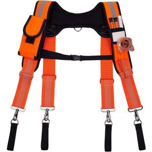 Tool Belt Suspenders Reflective Safety Suspenders Construction Work Suspenders with Phone Holder(Orange)