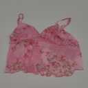 Milumia Women's Floral Mesh Cami Crop Top V Neck Ruffle Spaghetti Strap Tank Tops (Medium, Pink)