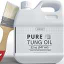32oz 100% Pure Tung Oil for Wood Outdoor with Brush, Safe Food Grade Tung Oil for Wood Finish, Natural Waterproof Sealer Can Used on Cutting Boards, Outdoor Furniture, Butcher Blocks, 32 Fl Oz