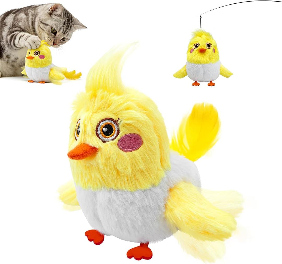 Cat Toys for Indoor Cats, Chirping Bird Cat Toy, Lifelike Bird Chirp, Rechargeable Touch Activated Plush Cat Toy Bird for Indoor Exercise Catnip Toy