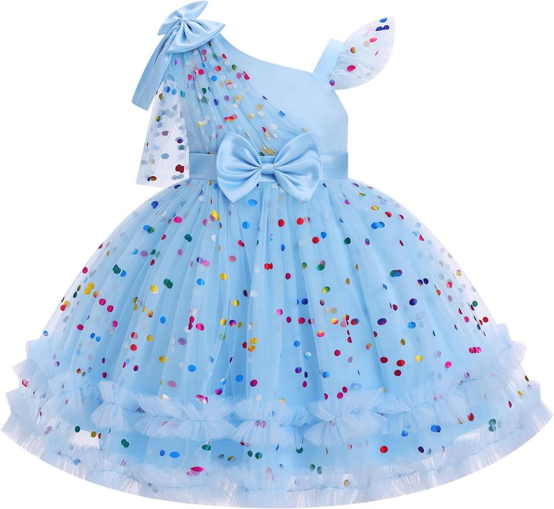 OBEEII Toddler Baby Girls Pageant Dress Sequins Heart Tulle Tutu Dress Flower Wedding Princess Birthday Party Prom Gown (Blue)