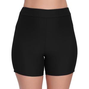 Halcurt Women's 5" High Waisted Swim Board Shorts (Available in Plus) Bikini Swimsuit Bottoms Modest Boyshorts (Black)