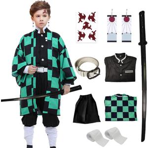 VZQI Halloween Cosplay Costumes Kamado Kids Girls Anime Kimono Hallowee Cloak with Retractable Sword Small