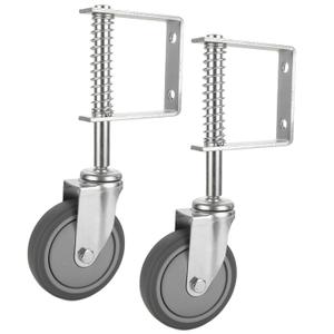 2PCS 4” Spring Loaded Gate Caster, Heavy Duty 250-500 lbs Load Capacity Gate Caster Wheel with Spring Loaded, Universal Mount Pate Gate Caster, 4 Inches Rubber Wheel