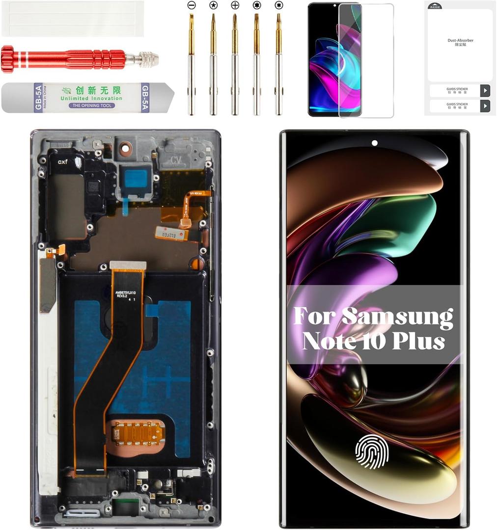 OLED for Samsung Note 10 Plus Screen Replacement 4g for Samsung Galaxy Note 10 Plus 5g LCD Digitizer Touch Screen for Samsung Note 10 Plus Display with Frame Black (with Fingerprint Function)