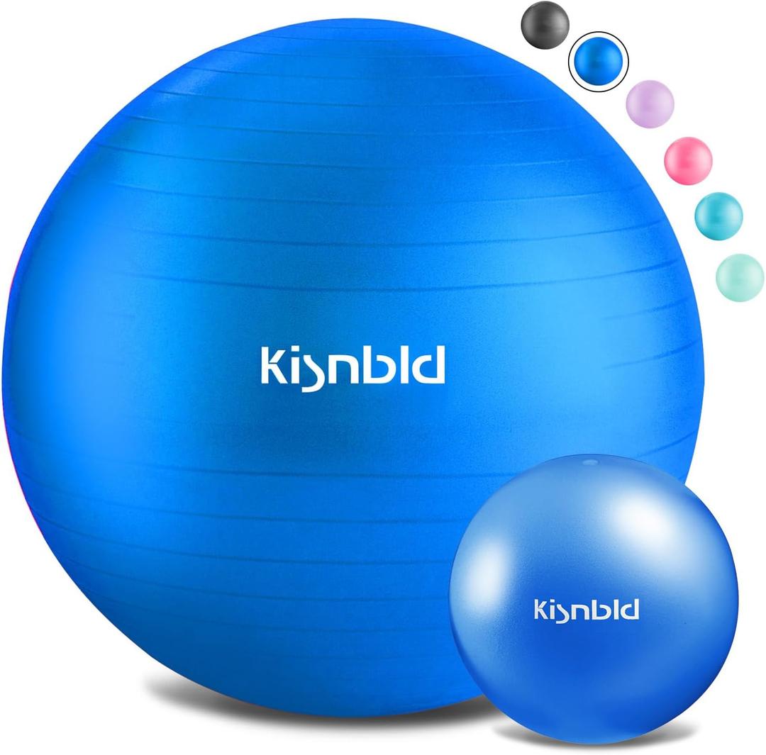 Exercise Ball, Extra Thick Yoga Ball for Workout Pregnancy Stability, 4 Sizes Anti-Burst Balance Ball with Foot Pump - Heavy Duty Fitness Ball Chair for Office, Home & Gym (L,(23-26in,58-65cm), Pure Blue)