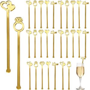 Wedding Drinking Stirrers 50 Pack Gold Swizzle Sticks Drink Mixers for Bridal Shower Bachelorette Party Champagne Acrylic Cocktails Coffee Bar Decoration Reusable Drink Accessories