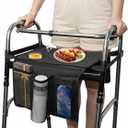 Walker Tray for Folding Walker,Walker Basket Bag,Trays for Walkers for Seniors Detachable with Cup Holder,Walker Trays for Rolling Folding Walker,Walker Accessories for Elderly (Black)