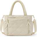 BAGSMART Tote Bag for Women, Puffer Tote Bag with Zipper, Shoulder Bag Handbag Quilted Tote Bag for Travel, Sport, Work (Large, Beige-fits 15.6" Laptop)