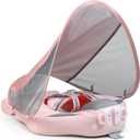Mambobaby Baby Swim Float with Canopy & Tail Infant Pool Float Non-Inflatable Toddler Swim Float with Skin-Friendly Material for 3-24 Months Baby Boys Grils Elephant Pink