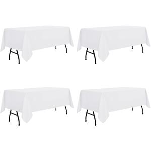 sancua 4 Pack White Tablecloth 60 x 84 Inch, Rectangle Table Cloth for 4ft Tables - Stain and Wrinkle Resistant Washable Polyester Table Cover for Dining Wedding Banquet Party Buffet Restaurant