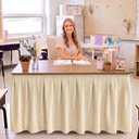 Tingjoo Beige 9 ft X 30'' Teacher Desk Skirts Linen Textured