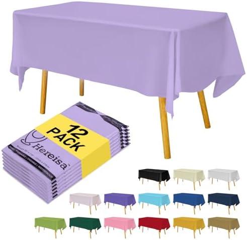 Hereisa Premium Disposable Table Cloth - 2 Pack, 54 x 108 Inch Table Cloths for Parties, Decorative Tablecloths for Rectangle Tables, Lavender Plastic Table Cover, Leakproof & Sturdy, Lavender