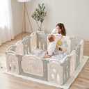 Fortella Cloud Castle Foldable Playpen, Baby Safety Play Yard with Writing Whiteboard and Activity Wall, Pack and Play for Toddlers 1-3, Indoors or Outdoors (Gray, 14 Panel)
