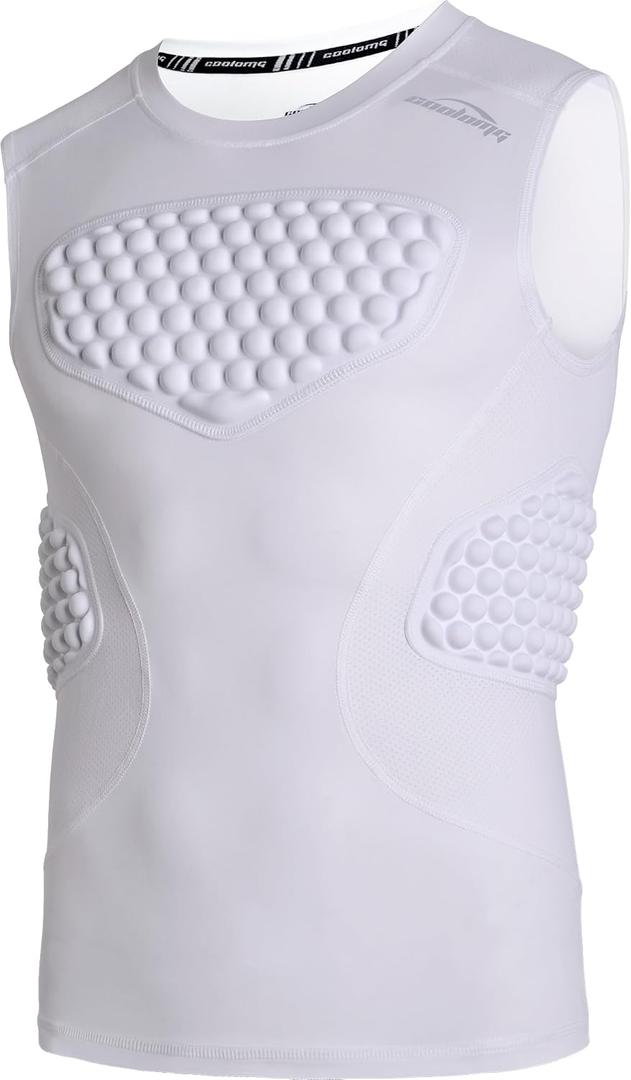 COOLOMG Youth Baseball Chest Protector Padded Compression Shirt Softball Football Lacrosse Rib Heart Sternum Guard (Medium, Pure White)