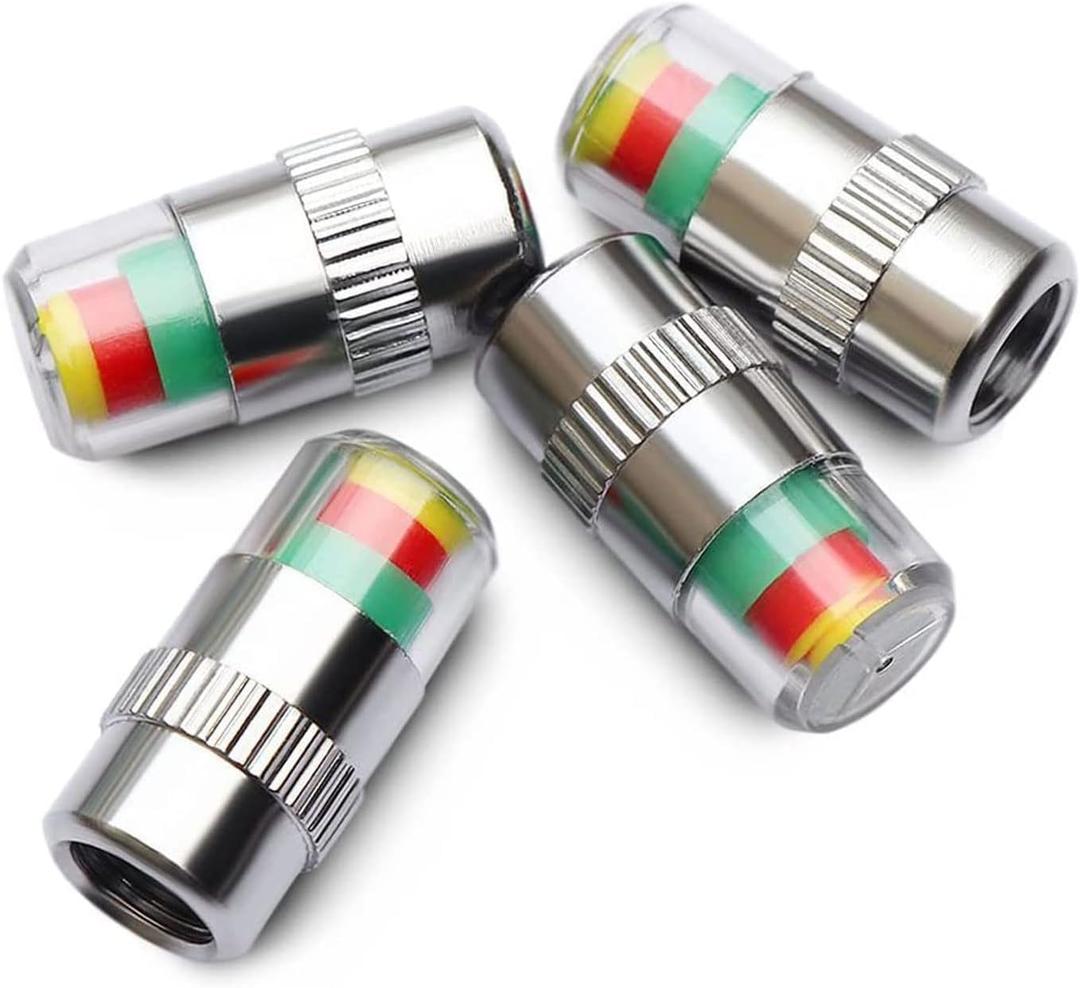 ANKI HAPPIGO 4Pcs 2.2Bar 32-to-35 PSI Tire Valve CapsTire Caps with Pressure Gauge with 3 Color Eye Alert