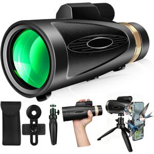 Monocular Telescope 80x100 High Power with Smartphone Adapter Tripod Larger Vision Monoculars for Adults with BAK4 Prism & FMC Lens Suitable for Bird Watching Hunting Hiking Camping Wildlife-Black