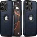 Classy Design Luxury Leather Phone Case for iPhone 15 Pro Non-Slip Grip Full Body Ultra Slim Protective Case (2023,6.1) (Blue)