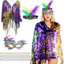 Edussy Outfit Set for Women- Classic Costumes including Headband, Shawl, Mask, and Beaded Necklace Accessories for Women