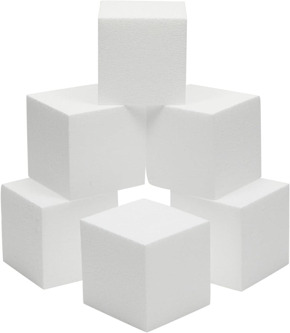 Juvale 6 Pack White Polystyrene Foam Cubes for DIY Craft, Floral Arrangements, Art Supplies, and Decorations (4x4x4 Inch) - Craft Foam Blocks