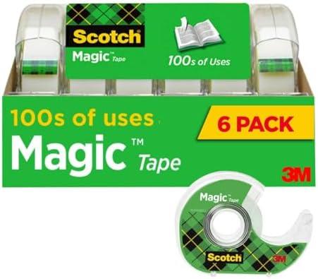 Scotch Magic Tape, Invisible, Home Office Supplies and Back to School Supplies for College and Classrooms, 6 Tape Rolls with Dispensers