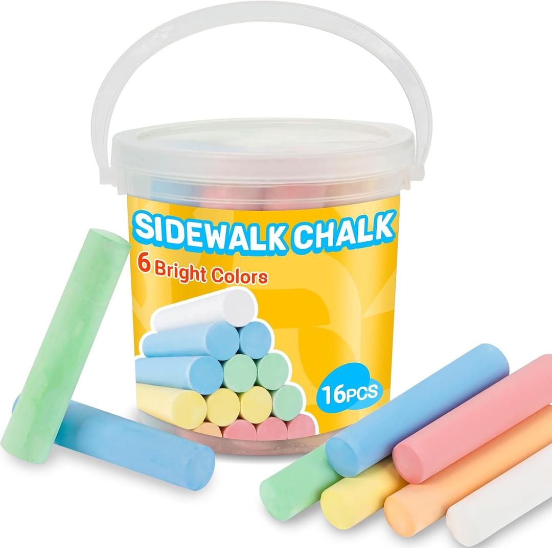 MAQIHAN 16PCS Sidewalk Chalk - Chalk Bulk, 6 Colors, Outdoor Washable Chalk is suitable for drawing and writing on sidewalk, street, walls, playground, blackboard, classroom, school