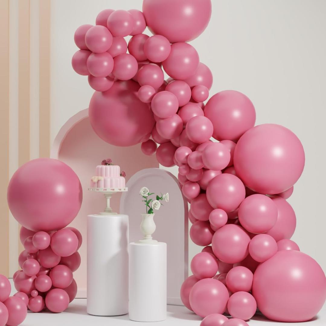 Rose Red Balloons, Scmdoti Fuschia Pink balloons Balloons Different Sizes 18 12 10 5 Inches, Pink Red Balloon Garland Arch for Boho Party Birthday Baby Shower Bridal Shower Decorations(Rose Red)