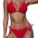 Women Two Piece Swimsuit Halter Triangle Hollow Out Bathing Suits Cheeky String Bikini Sets (Small, Red)