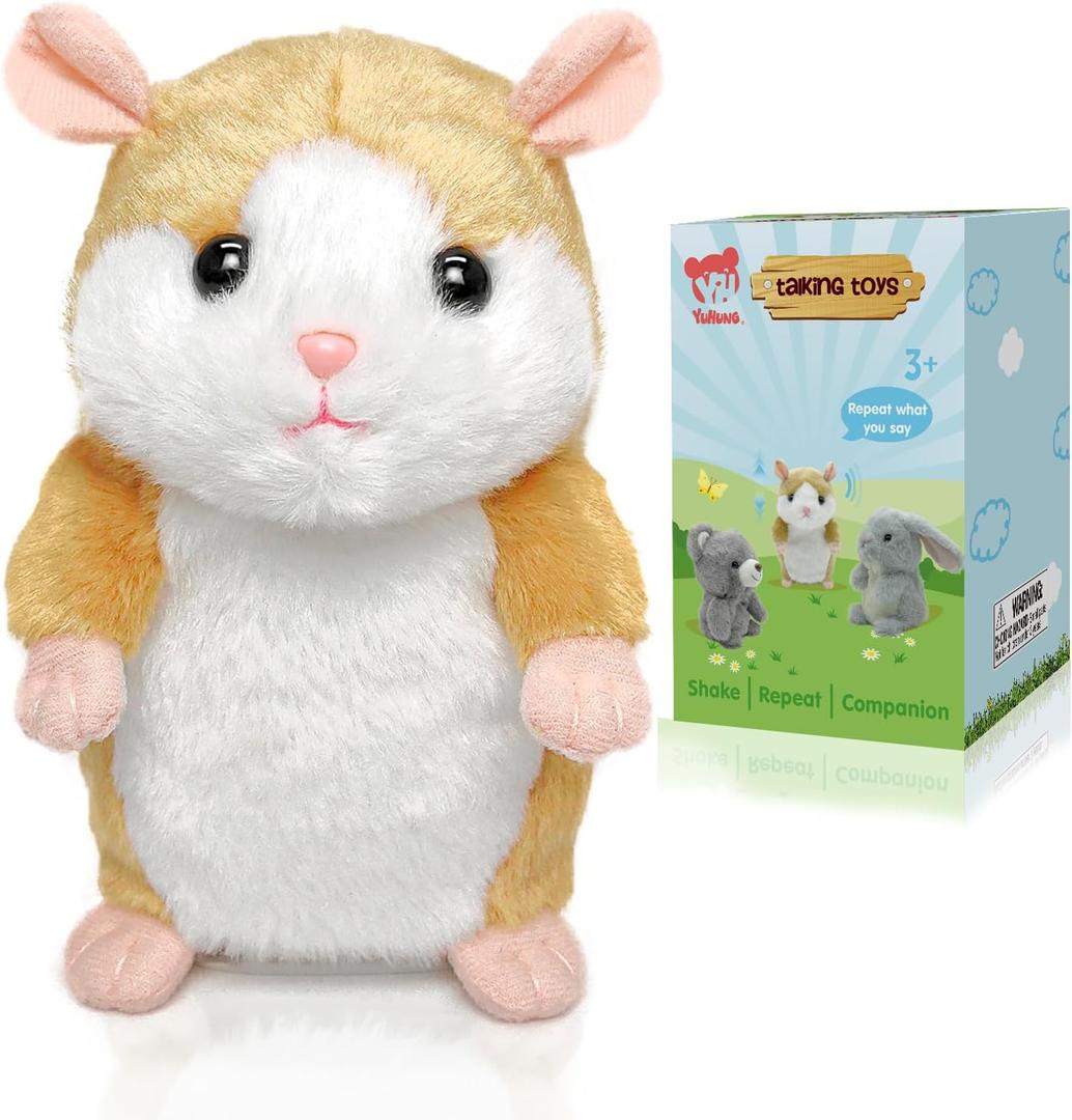 YH YUHUNG Interactive Talking Hamster Toy Repeats What You Say, Mimics Your Voice with High-Pitched Tone & Head Nodding, Soft, Durable Plush Hamster Stuffed Animal Repeating Toy for Kids (Brown)