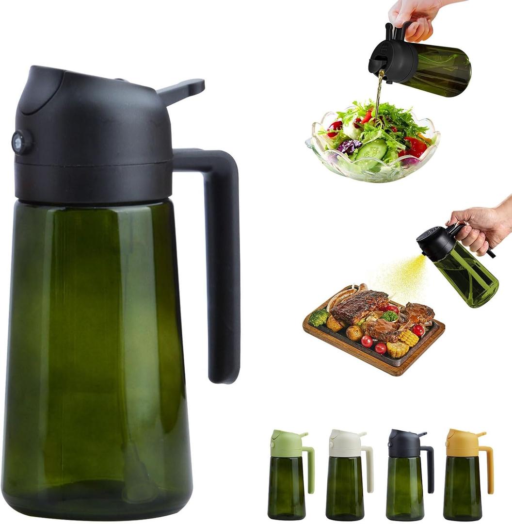 2 In 1 Oil Dispenser And Oil Sprayer, 16 Oz/470 Ml Oil Dispenser For Kitchen Spray, With Fine Mist Nozzle, Suitable For Cooking, Air Fryer, Salad, Grilling(black-1)