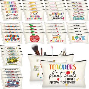 Sumind 40 Pcs Teacher Appreciation Week Gifts, Canvas Cosmetic Makeup Bags with Zipper and Inspirational Quotes, Thank You Teacher Pencil Bag Pouch for Women Holiday Birthday Employee Coworker Gifts