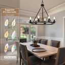 Black Farmhouse Chandelier, 6-Light Wagon Wheel Chandelier with Adjustable Height, Dining Room Light Fixture, Hanging Lights for Kitchen Island, Living Room, Bedroom, Entryway, E12 Base