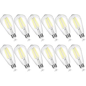 12-Pack Vintage 7W ST58 LED Edison Light Bulbs 60W Equivalent, 850Lumens, 5000K Daylight White, E26 Base LED Filament Bulbs, CRI90+, Antique Glass Style Great for Home, Bedroom, Office, Non-Dimmable