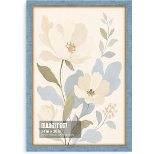 Textured Soft Blue 24x36 Picture Frame with Gold Inner Trim