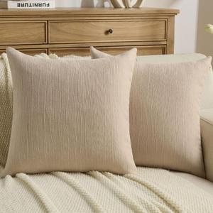 FUTEI Pack of 2 Chenille Throw Pillow Covers 24x24 Inch, Beige | Double-Sided Elegant Line Textured Design,Side Hidden Zipper,Machine Washable,Pill-Resistant,Colorfast,Insert Not Included.