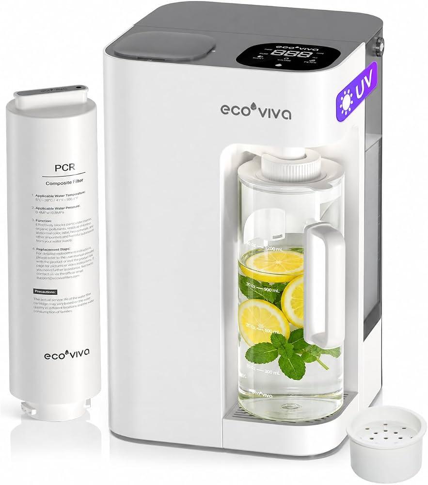 Mate 3 UV Reverse Osmosis Water Filter Countertop, 3:1 Pure to Drain, Autofill Pitcher, No Installation Water Purifier, Portable 9 Stage RO Water Filtration with Remineralization, Self-Cleaning, White