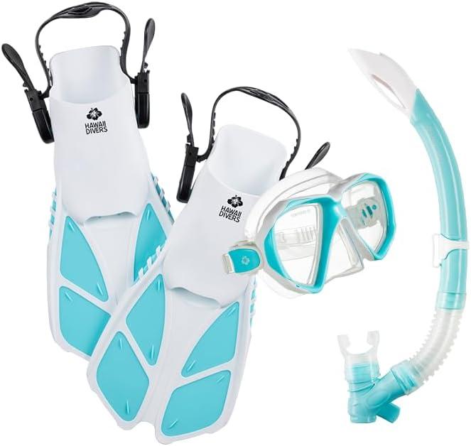 Hawaii Divers Orca Jr Snorkel Set-Includes Mask, Snorkel, Fins & Carry Bag L/XL