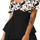 Fixmatti Women Boho Romper Off Shoulder Ruffle Chiffon Shorts Jumpsuit Playsuits (Small, Print-black)