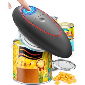 One Touch Electric Can Opener Fits Almost All Can Sizes for Seniors with Arthritis, Hand Held Battery Operated Can Opener with Smooth Edge, Food Safe Kitchen Gadgets Automatic Can Opener for Kitchen, Grey Red 