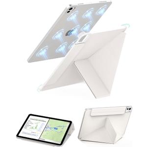 Feams Y Fold Folio for iPad Pro 11 Inch Case M5/M4 2025/2024, Y-Shaped Stand iPad Pro 11 Inch M5/M4 Case 2025/2024 Magnetic Attachment Back Cover with Magnetic Clasp & Auto Sleep, Cream White