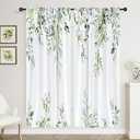 Visioun Farmhouse Eucalyptus Black Leaves Window Curtains 29x63 Inch for Bedroom Living Room Decor Boho Rustic Floral Flower Botanical Retro Spring Window Drapes Fabric Treatment Rod Pocket(2 Panels)