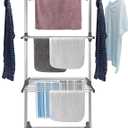 Bigzzia Clothes Drying Rack Folding Drying Rack Clothing 4 Tier Clothes Horses Rack Stainless Steel Laundry Drying Rack with Two Side Wings Grey (Gray)