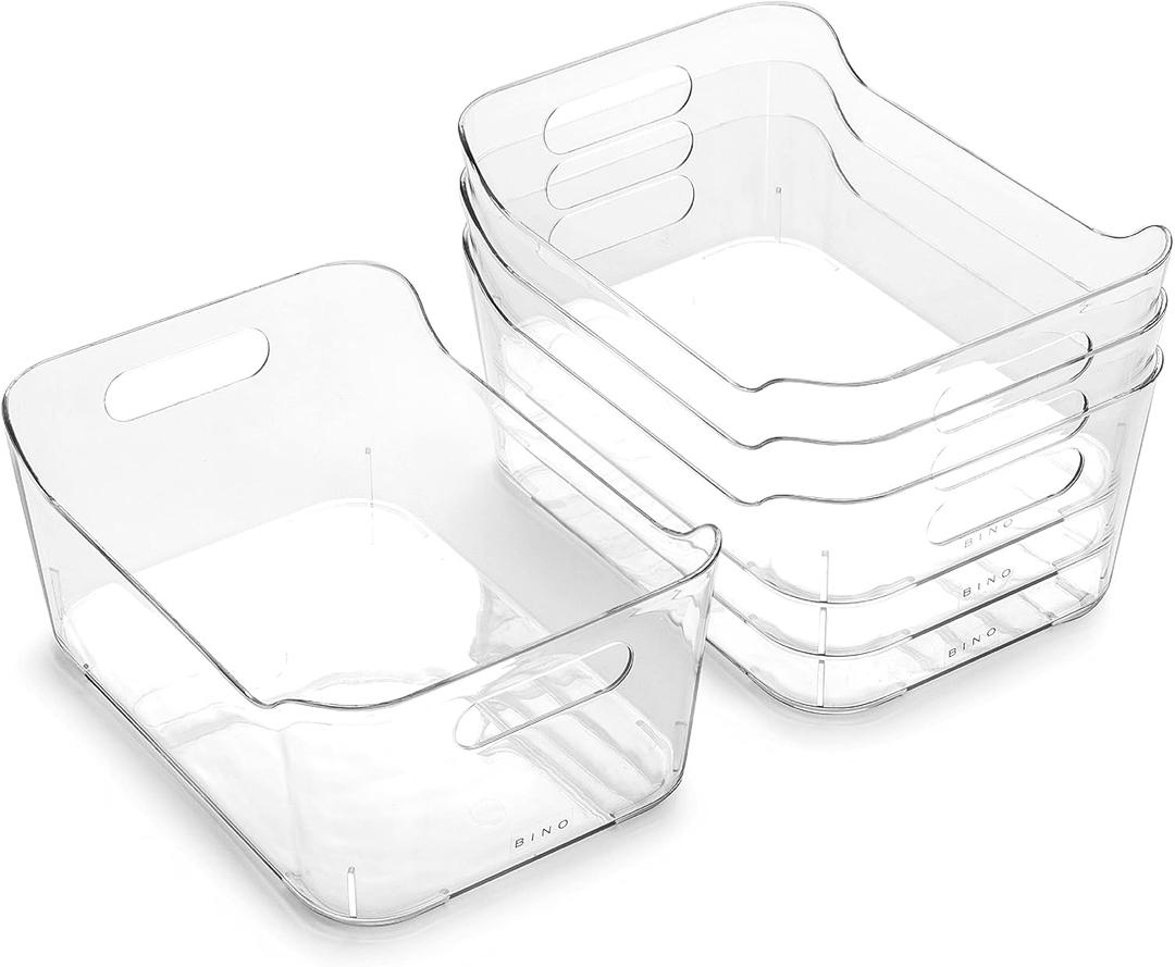 BINO | Plastic Organizer Bins, Small - 4 Pack | The SOHO Collection | Multi-Use Plastic Bin | Pantry & Freezer Organizer Bin | Storage Containers | Bins for Home & Kitchen Org (Clear)