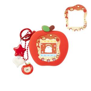 BUBBLELOGUS Apple Bubble Protective Case for Tamagotchi Uni - Soft TPU Silicone Cover with Faceplate & Charms Set, Anti-Scratch & Waterproof (Red)