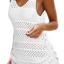 Dokotoo Womens Swimwear Cover Ups 2025 Summer Crochet Hollow Out Knit Bathing Suit Beach Dresses (Medium, White Drawstring)