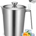 304 Stainless Steel Pitcher with Lid, 70 oz / 2L Measuring Cup | Large Mouth Graduated Beakers with Marking and Handle, Metal Milk Frothing Jug for Espresso Machine, Hot & Cold Water