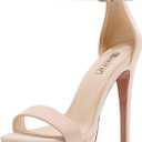 IDIFU Women's Stiletto High Heel Sandals Platform Open Toe Ankle Strap Dress Shoes for Women Bride Ladies in Wedding Bridal Party Homecoming (Nude Nubuck, 6.5 M US)