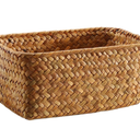 Home Decor Seagrass Storage Baskets Rectangular Wicker Storage Basket Snack Storage Bins Woven Basket Bins Rattan Storage Organizer for Shelf Storage Bins
 15x9 inch